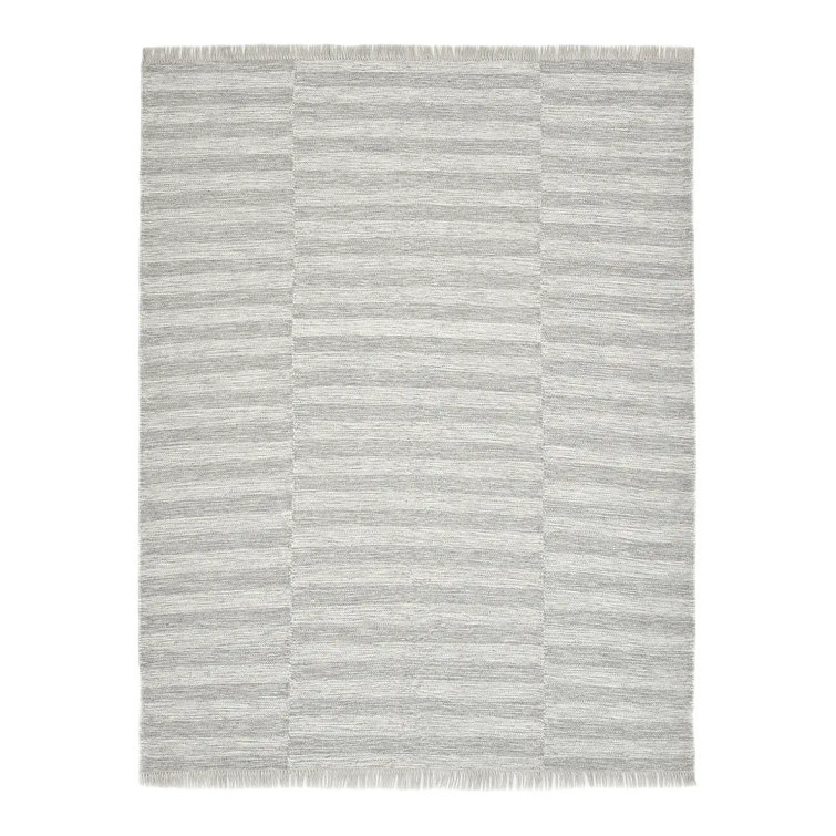 Reva Striped Hand-Knotted Wool Area Rug in Silver