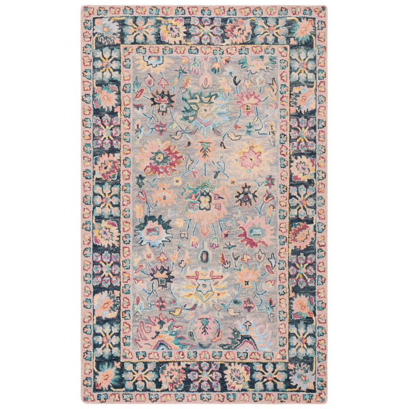 Creasman Oriental Hand Tufted Wool/Cotton Area Rug in Pink/Gray, Rectangle 4" x 6"