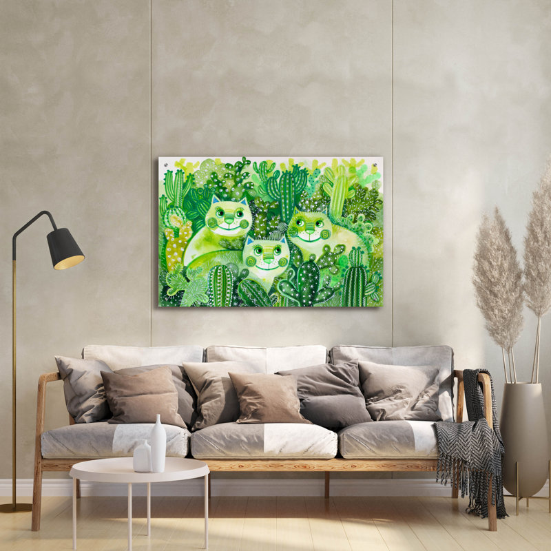 Art mural en verre rouge «Chlorophyl Mohito Cats» par Oxana Zaika par Red Barrel Studio®, H 24 po x l 36 po x P 0,2 po