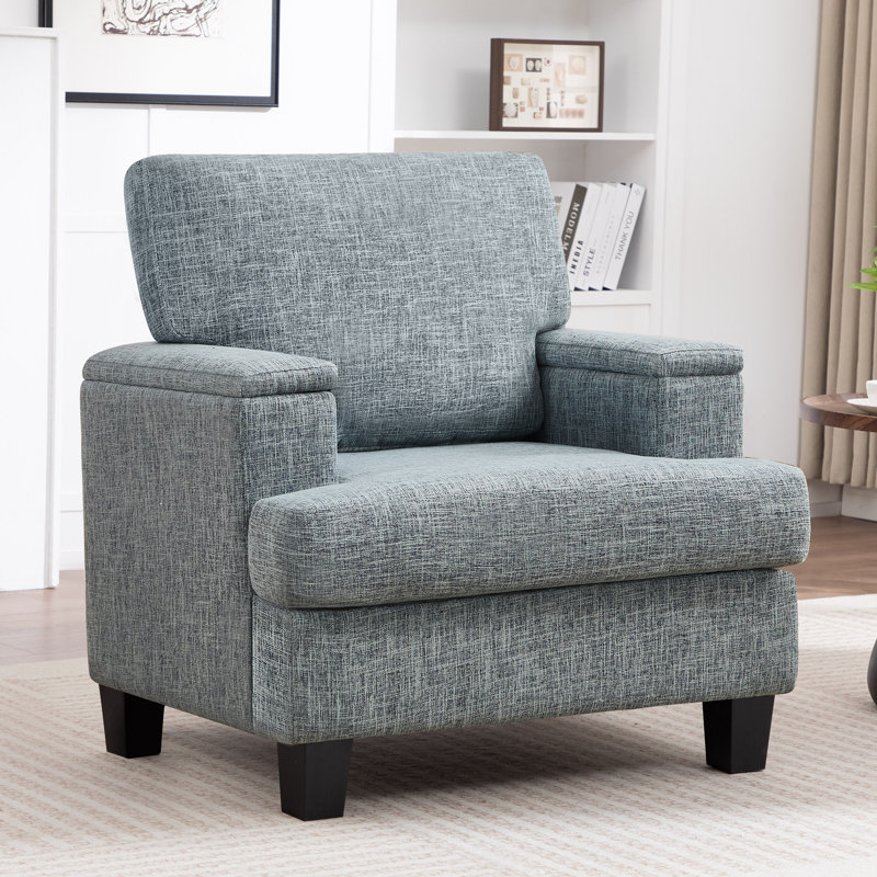 Fauteuil rembourré avec rangement intérieur pour accoudoirs, Bleu clair