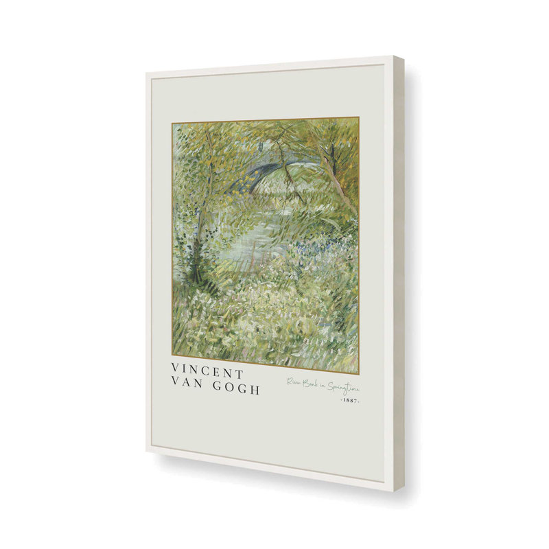 Van Gogh's River Bank in Springtime v3, impression dans un cadre, H 15 po x l 12 po x P 1,25 po, Blanc opaque