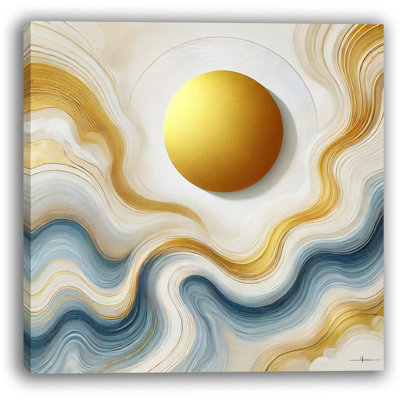Sunlit Flow - sphère dorée avec des vagues tourbillonnantes abstraites