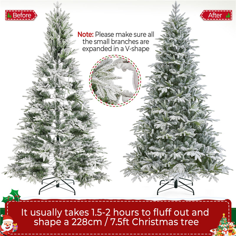 Pre-lit Snow Flocked Christmas Tree with Multicolored LED Lights of 9 Light Modes, 7.5'