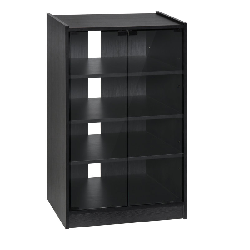 Élégante armoire de rangement multimédia avec tablettes réglables, portes en verre trempé, parfaite pour les espaces de vie modernes