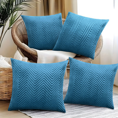 Embossed Quilted Pattern Velvet Cushion Cover (Set of 4)