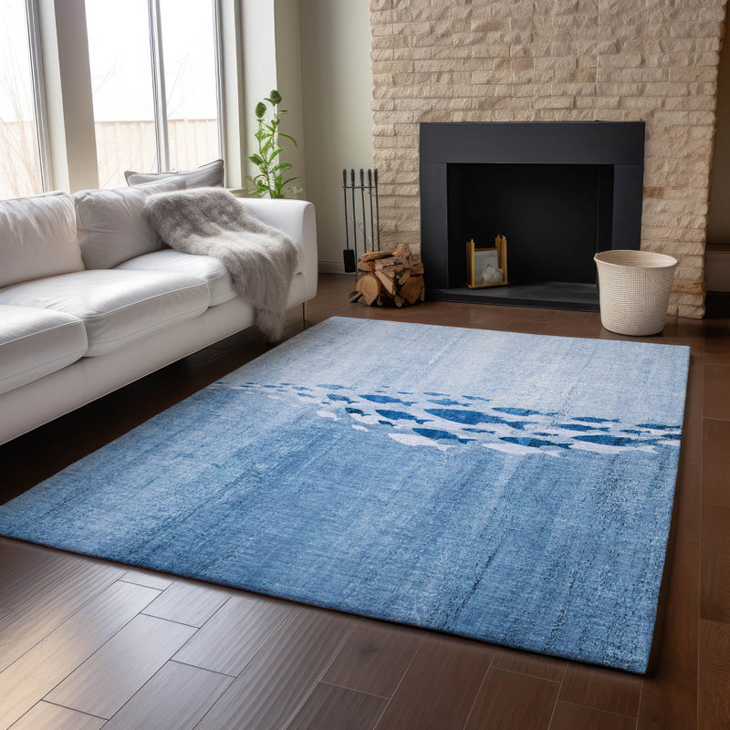 Tapis bleu lavable à la machine de qualité supérieure Cerrito, Rectangle 9 pi x 12 pi