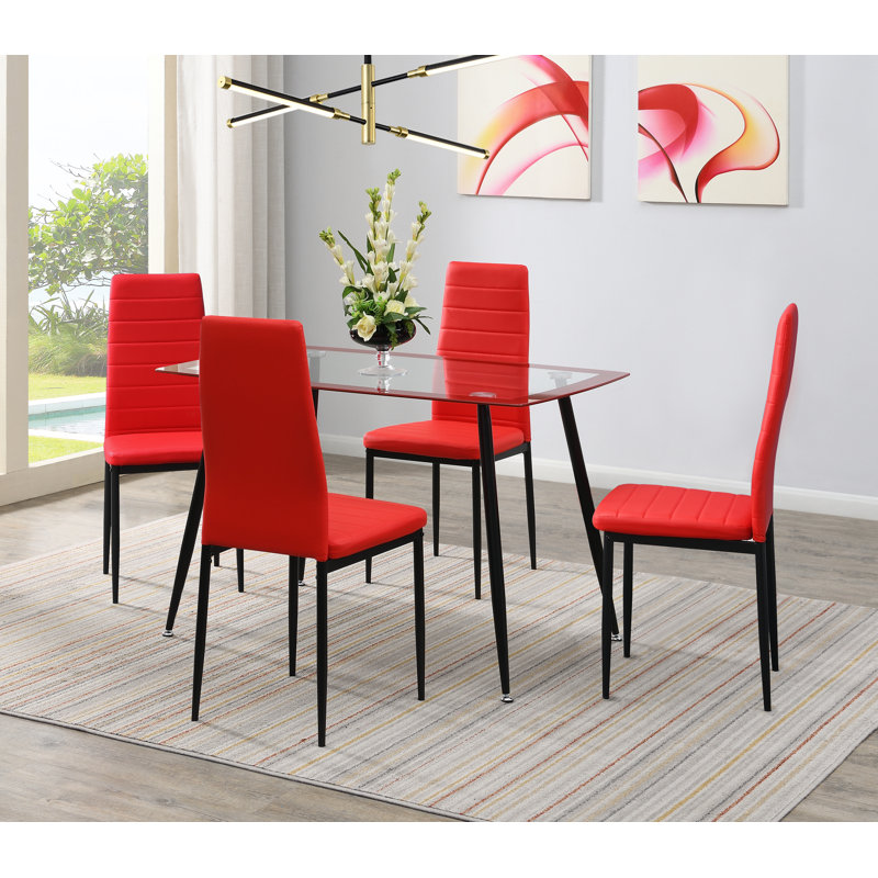 Ensemble de salle à manger 5 pièces Linette, Transparent, Rouge
