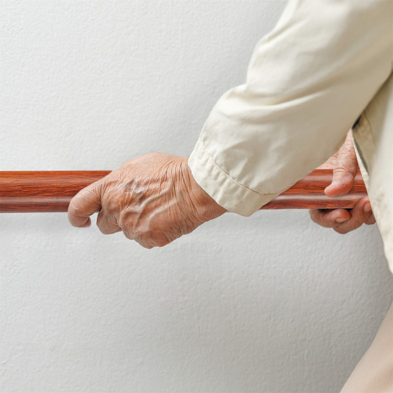 Borrell Aluminium Handrail, Round, For Indoor And Outdoor Use, Oak Look, 100 Cm, 42 Mm Diameter, With Bracket, Brown