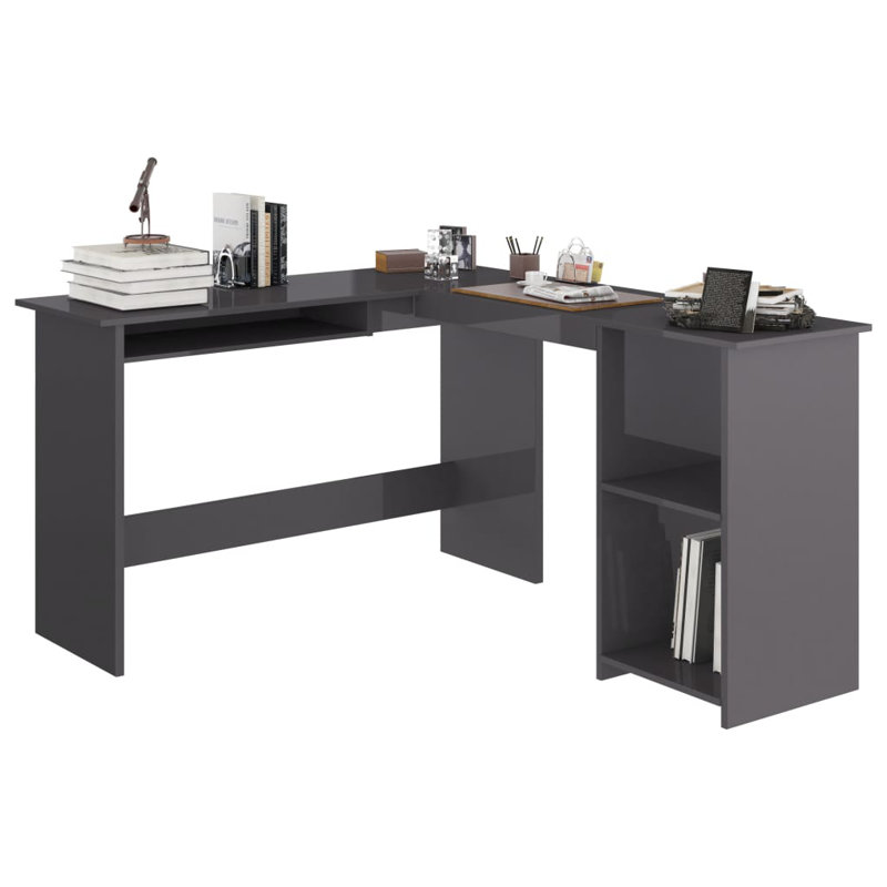 Bureau d'angle en L en bois d'ingénierie, gris