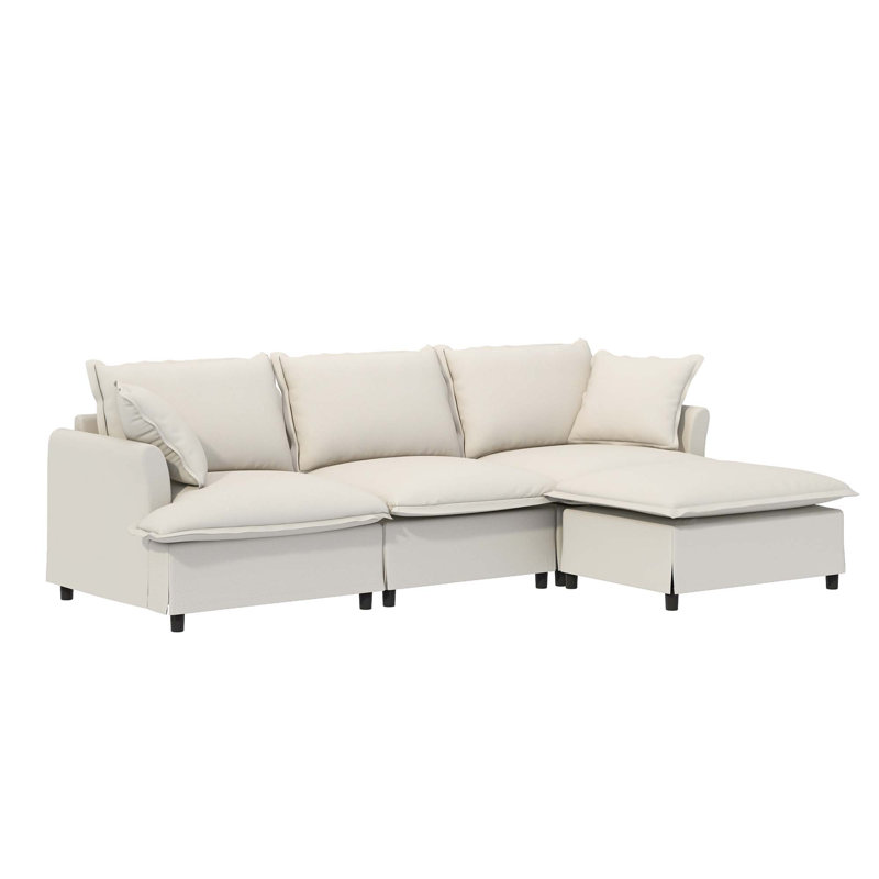 Canapé modulaire avec repose-pieds Chenille, Beige
