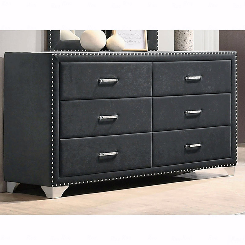 Commode rembourrée 6 tiroirs, Gris