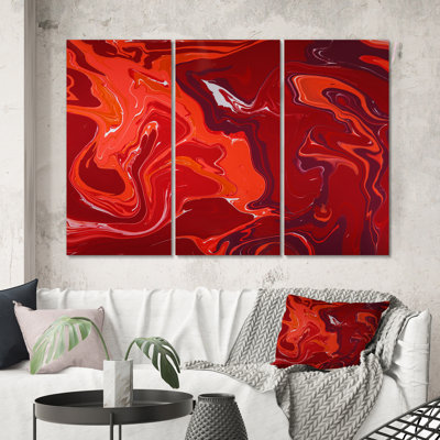 " Red Flame Liquid Marble Art " 3 - Pieces