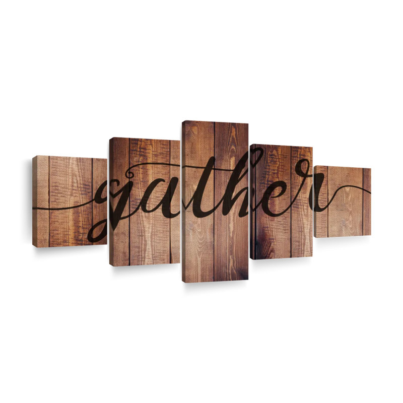 Gather Typographie II - Ensemble de 5 toiles tendues, H 74 po x l 34 po x P 1,25 po