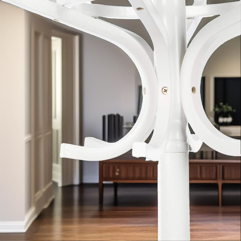 White Wooden Coat Stand With 12 Hooks, Freestanding Coat Rack Hat Stand Entryway Hallway Furniture