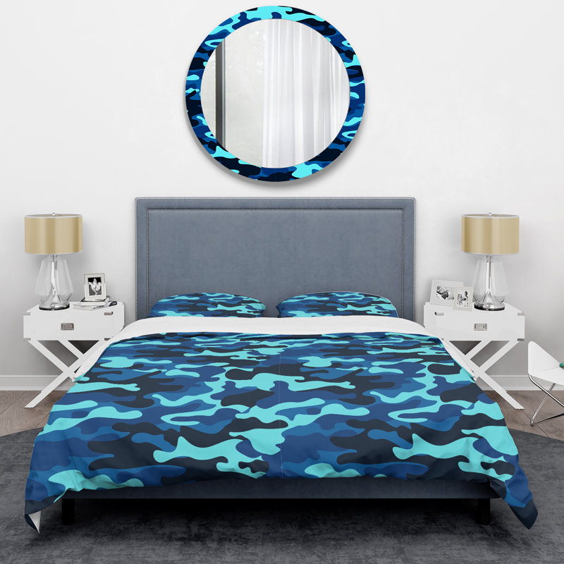Camouflage bleu - ensemble de housse de couette abstrait - microfibre de polyester