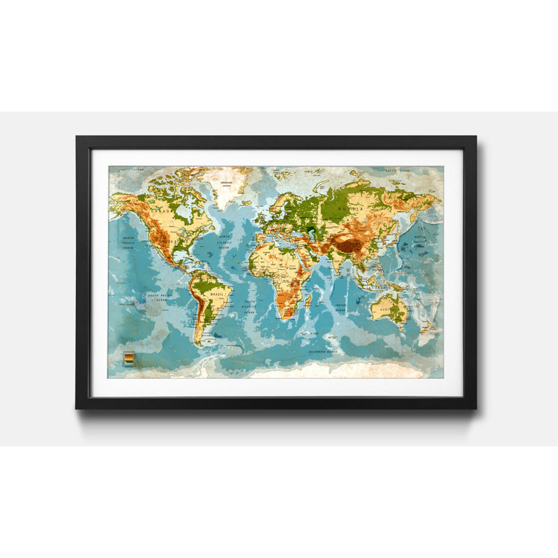 Weltkarten Dirty Map - Single Picture Frame Print, 60cm H x 80cm W x 2.2cm D