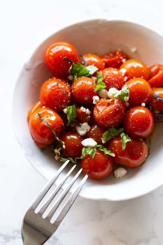 cherry tomatoes with basil and goat cheese