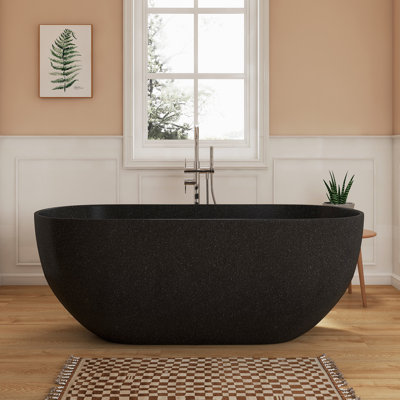 Fslefay 63'' Terrazzo Freestanding Solid Surface Concrete Soaking Bathtub