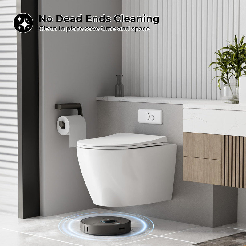 Wall Hung Toilet with Power Flush, D-Shaped Bowl, Soft Close Seat & Tankless Design