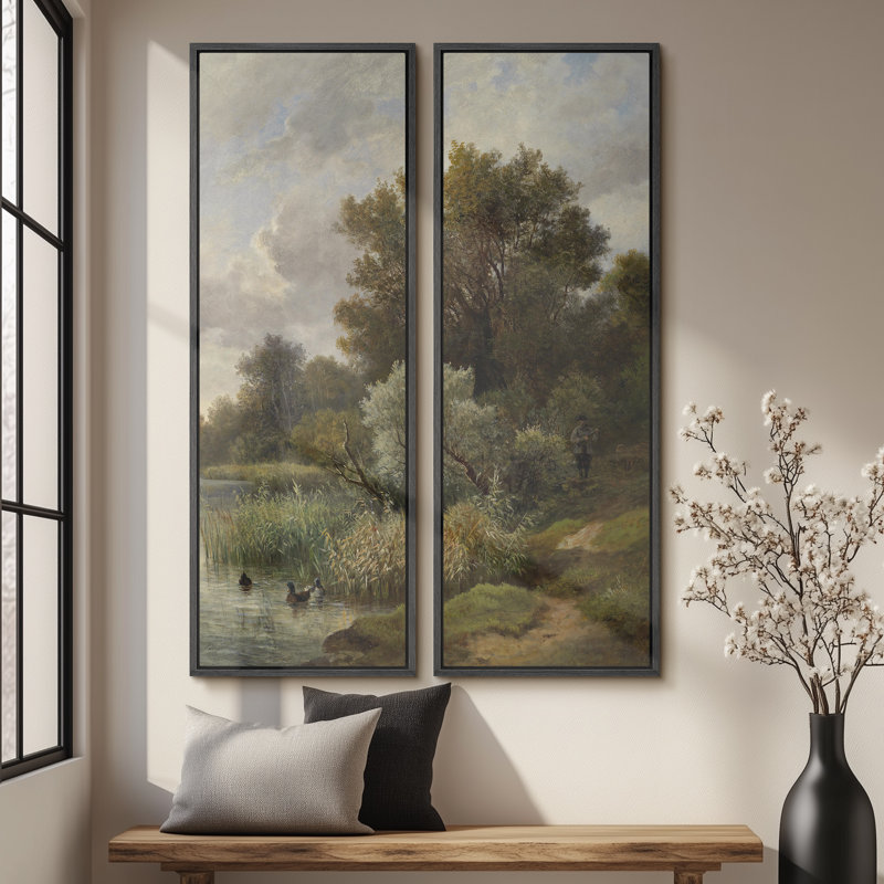 «Vintage Landscape Wall Art», ensemble de 2 toiles encadrées 20 x 60 pouces, Noir