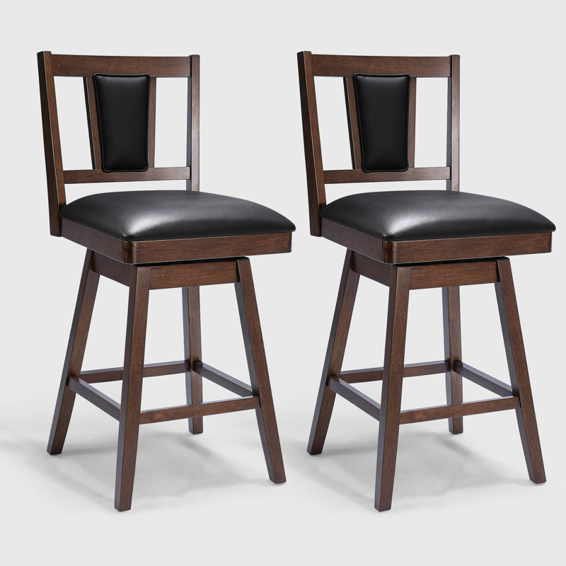 Desouza Transitional Faux Leather 26"H Swivel Counter Stool With Solid Wood Legs, 2