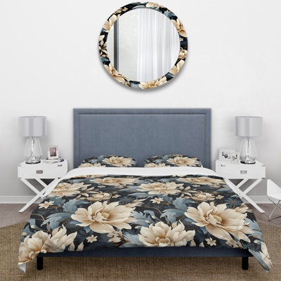 Timeless Beige Peony Sophistication - Ensemble de housse de couette à motif floral