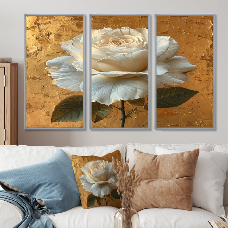 Kairi - Rose Wall Art Print Set, Silver Floater Framed, 40" H x 60" W x 1" D