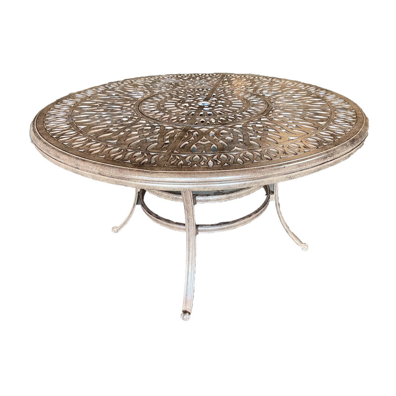 Kerrville Round Metal Outdoor Dining Table With Umbrella Hole , 52'' in. W 52'' in. D