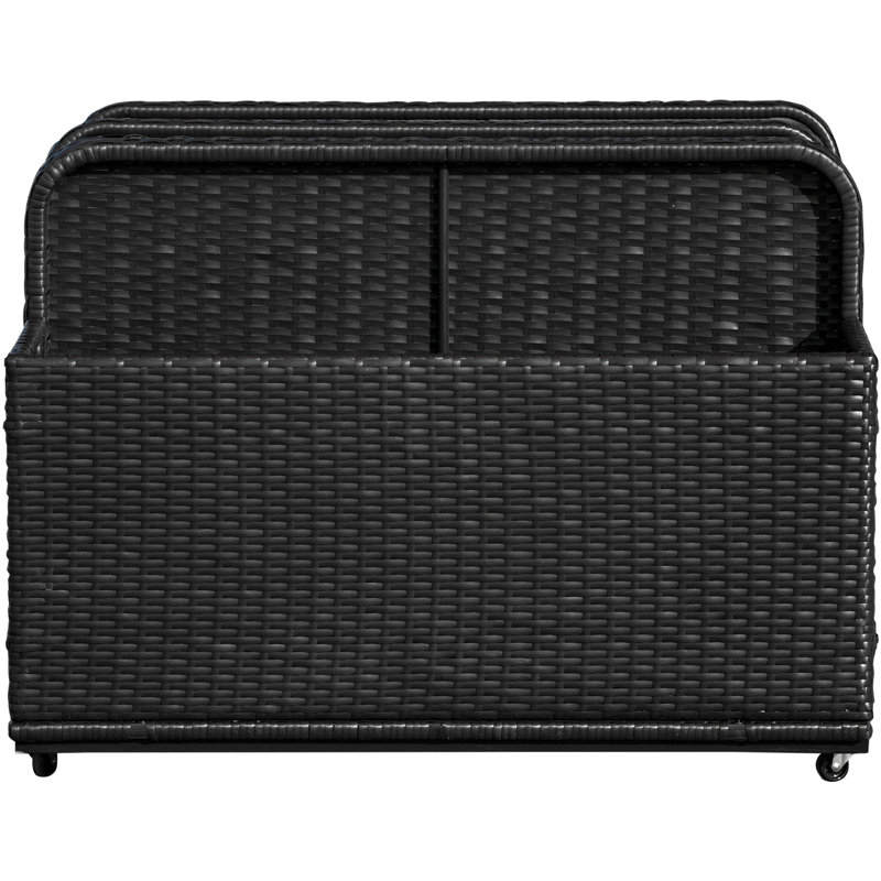 Outsunny Wicker Patio Pool Float Storage Basket, PE Rattan Outdoor Pool Caddy with Rolling Wheels for Floaties, Noodles, Life Vests, Beach Balls, Toys, Mixed Brown