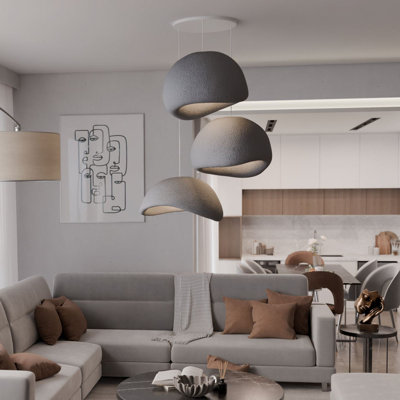 Elegant Adjustable Chandelier, Concrete Grey, 2-Piece Set (Model 5B: 17.7 x 15.7 x 12.6 in, Model 4B: 16.1 x 12.6 x 9.4 in) | Polymeric Composite Body, 35-47.2 in Height | 3 x E27 Socket, Max 40W | Stylish Lighting for Modern Spaces