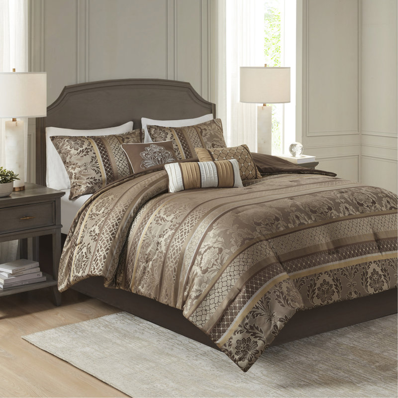 Couette de 7 pièces pour lit king - brun/doré, confort luxueux au toucher