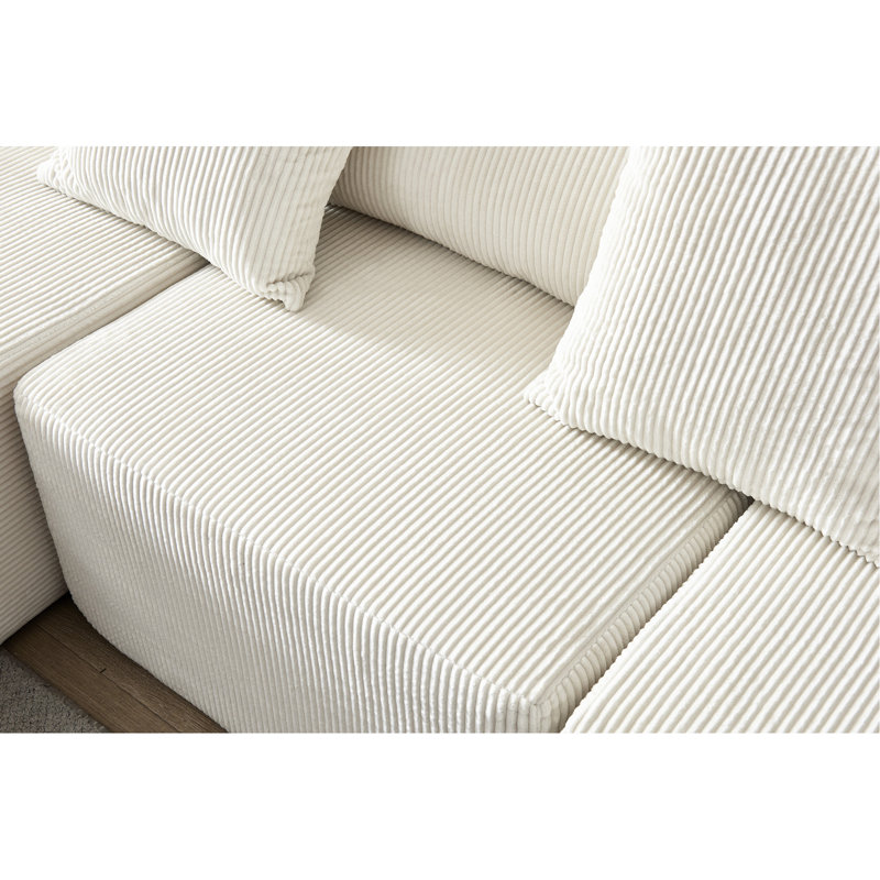 Siège modulaire en velours côtelé beige, forme de L avec méridienne pour le salon, masque en éponge à élasticité élevée, agencement librement combiné, canapé-lit en mousse d'une capacité de poids de 800 lb, chaise, Mark,