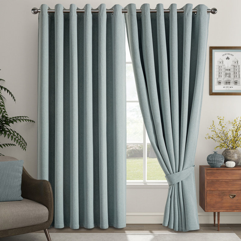 Linen Blend Blackout Curtain Panel Pair, 168cm Width x 183cm Drop, Sage Green
