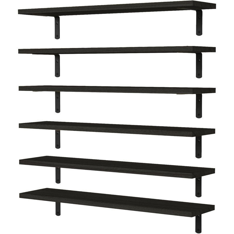 Set Of 6 Floating Shelves For Wall Decor, Rustic Farmhouse Wood Shelves For Bathroom, Bedroom, Living Room, Kitchen - Sturdy Wall Mounted Storage Shelves With Natural Wood Grain