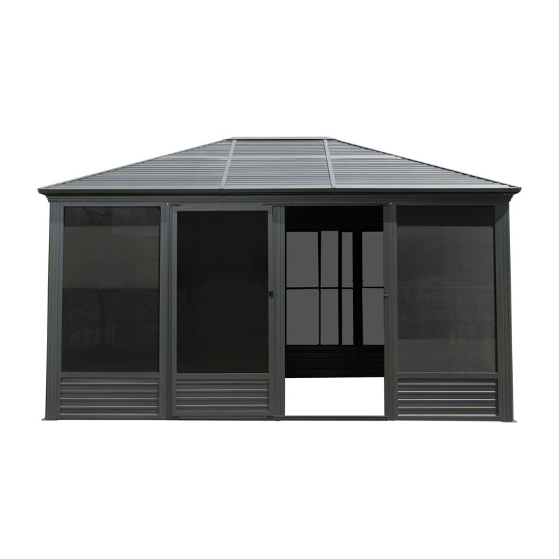 Alonzo Outdoor 11.2'x14.6'Aluminum Hardtop Gazebo with PVC Screens & Sliding Doors