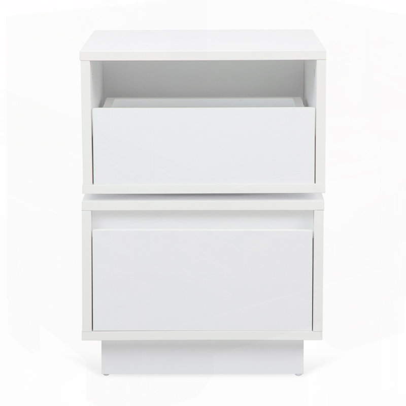 Rotatable Nightstand End Table Bedside Table Night Table 2 Drawer Dresser Wood Nightstand, White