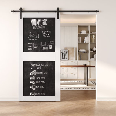 40x84 White Color 2 Panel Chalkboard Design Finished Unassembled Solid Wood Sliding Barn Door Only