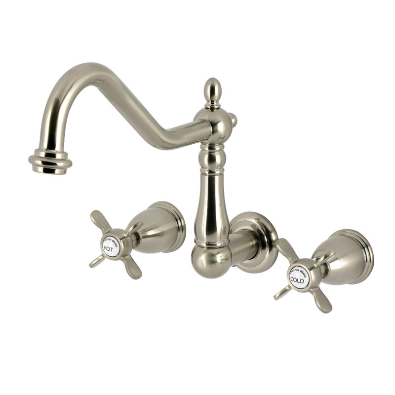 Kingston Brass Essex Two-Handle 3-Hole Wall Mount Roman Tub Faucet, Brushed Nickel