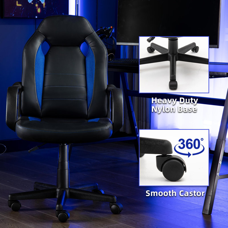 Fauteuil ergonomique pivotant en similicuir, Bleu