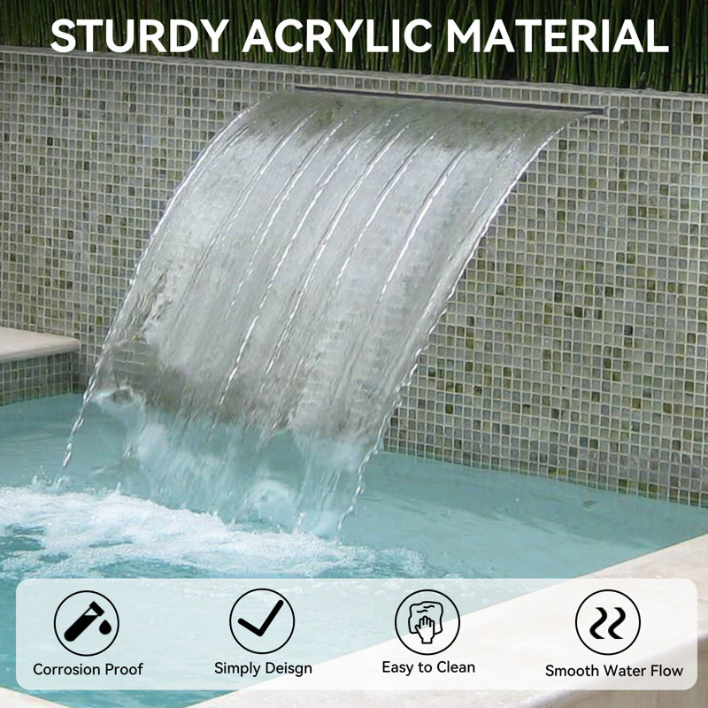 Acrylic Weather Resistant Pool Fountain with Light, 36" H x 3" W x 4.7" D
