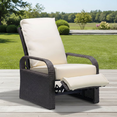 Outdoor all-weather aluminum+PE wicker adjustable recliner patio chair with cushion