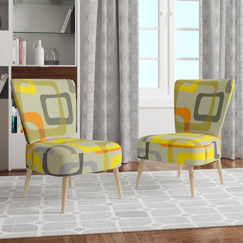 Upholstered Floral Side Chair - Modern floral Accent Chair, Abstract Yellow Polyester Blend 2