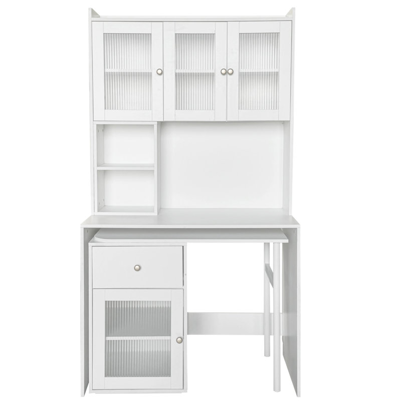 Bureau d'ordinateur avec porte vitrée pour bureau personnel ou bureau d'étude, Blanc