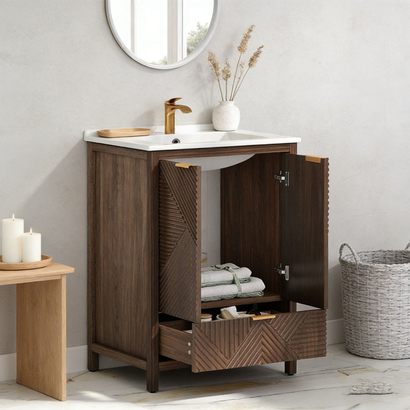 Meuble-lavabo 24 po avec lavabo, Brun