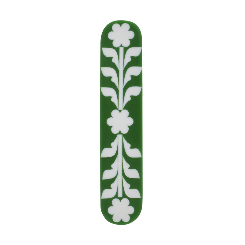 Set of 4 Floral Pattern Cabinet Pulls, Green/White
