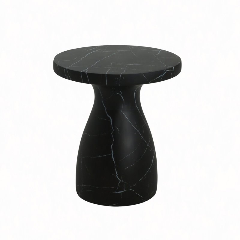 Outdoor Travertine MGO Side Table,Light Weight Concrete End Table Marble Effect, Black