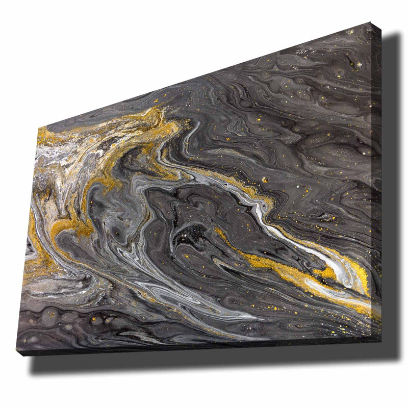 Superbe peinture sur toile décorative, dorée, grise et blanche, 27,6 po x 39,4 po | 100% toile (épaisseur: 0,1 po) et cadre 100% bois de pin (épaisseur: 0,9 po) | Art mural parfait pour la décoration intérieure et l'esthétique moderne