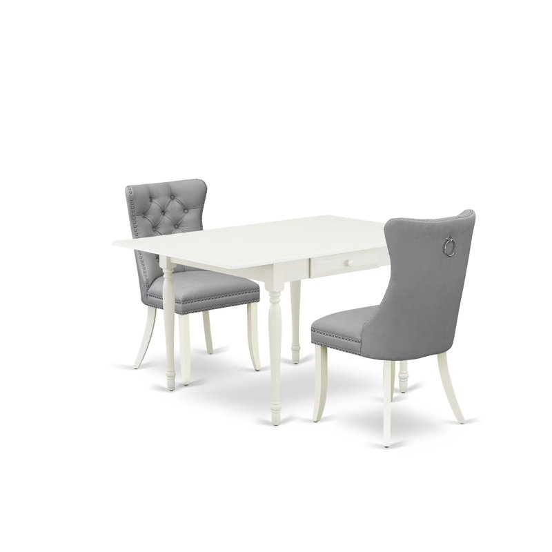 L'ensemble de table de salle à manger 3 pièces comprend une table de cuisine rectangulaire avec Dropleaf et 2 chaises rembourrées