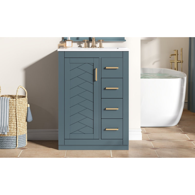 Meuble-lavabo compact 24 po avec lavabo en céramique, style moderne pour salle de bain