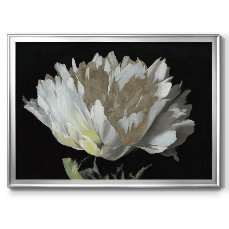 Pivoine blanche encadrée sur toile, Argent, H 14 po x l 20 po x P 1,5 po